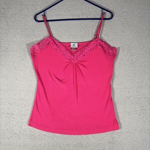 Worthington Y2K Style Lace Lined Camisole Top Women Size XL Pink Babydoll Ribbed